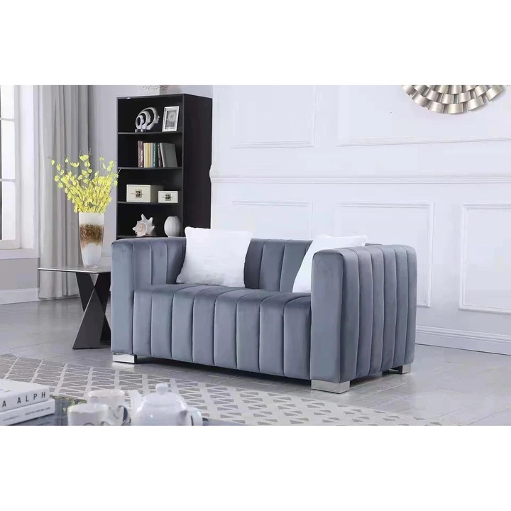 Grey Velvet Tufted Loveseat (incomplete, Box 1/2 only)