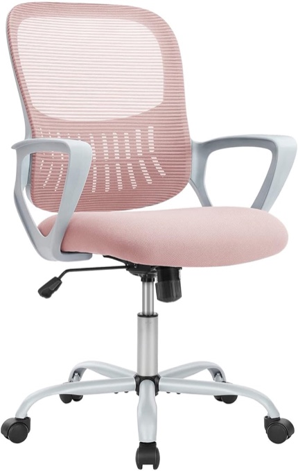 Ergonomic Home Office Desk Chair with Comfortable Armrests and Lumbar Support - Pink / Grey