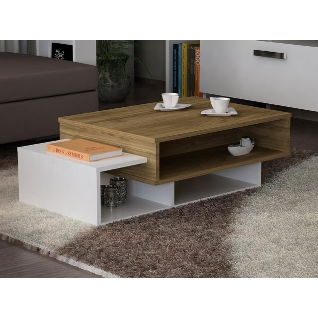 Wooden Art - Tab - White,Walnut Coffee Table