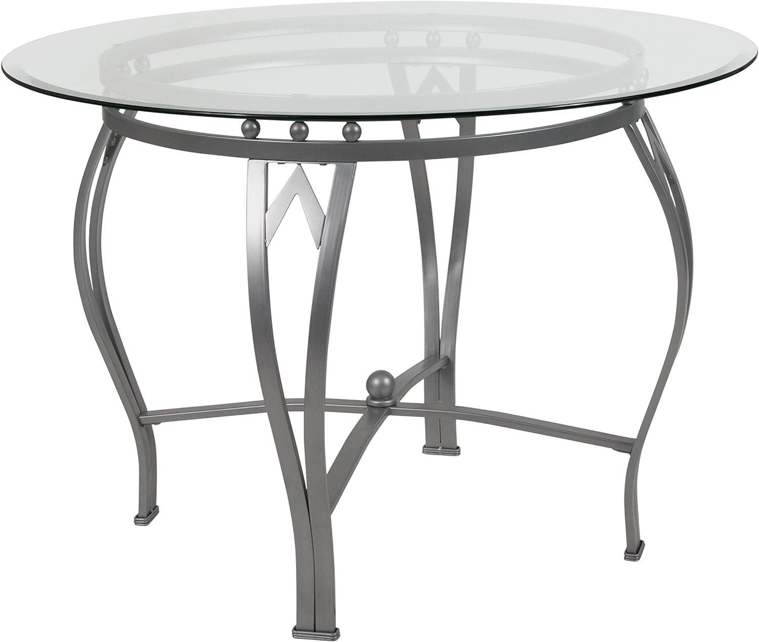 Syracuse Contemporary Round Glass Dining Table with Bowed Out Metal Frame (incomplete metal frame only)