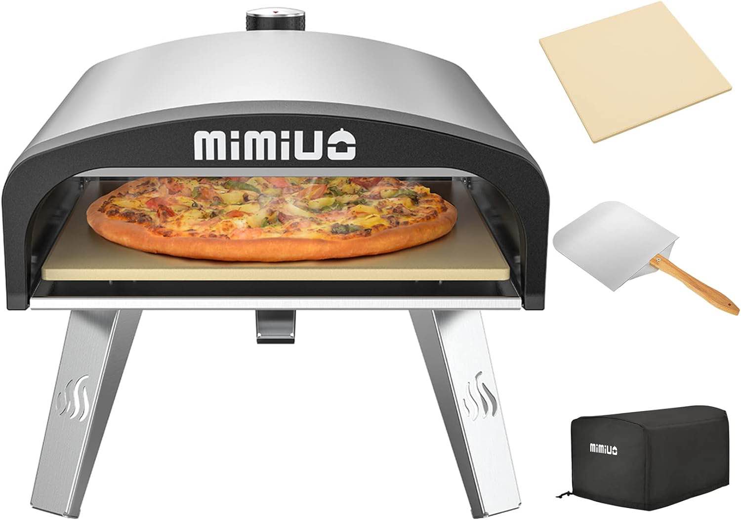 Mimiuo Outdoor Gas Pizza Ovens Portable Stainless Steel Gas Pizza Grilling Stove with 13" Pizza Stone & 12 x 14 inch Foldable Pizza Peel