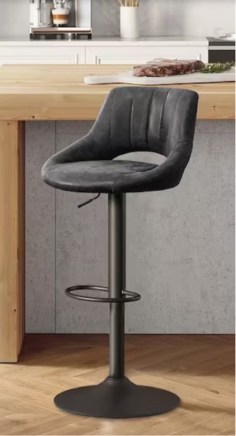 Retro 33.86 in. Height Black Faux Leather Swivel Adjustable Height Low Back Bar Stool