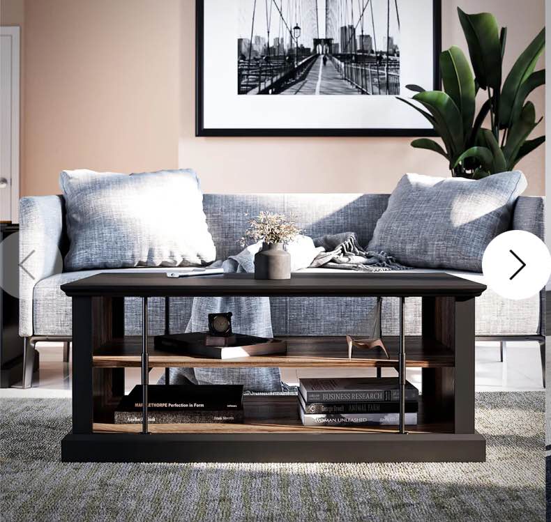 Hoffman Two-Toned Rustic Coffee Table with 2 Shelves, Black and Walnut
