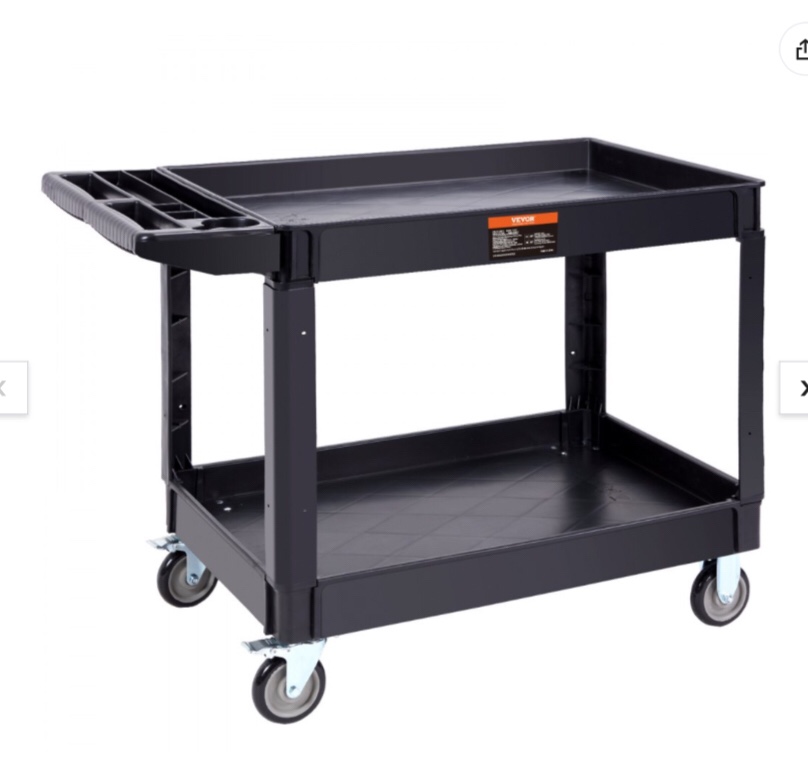 VEVOR Utility Service Cart, 2 Shelf 550LBS Heavy Duty Plastic Rolling Utility Cart
