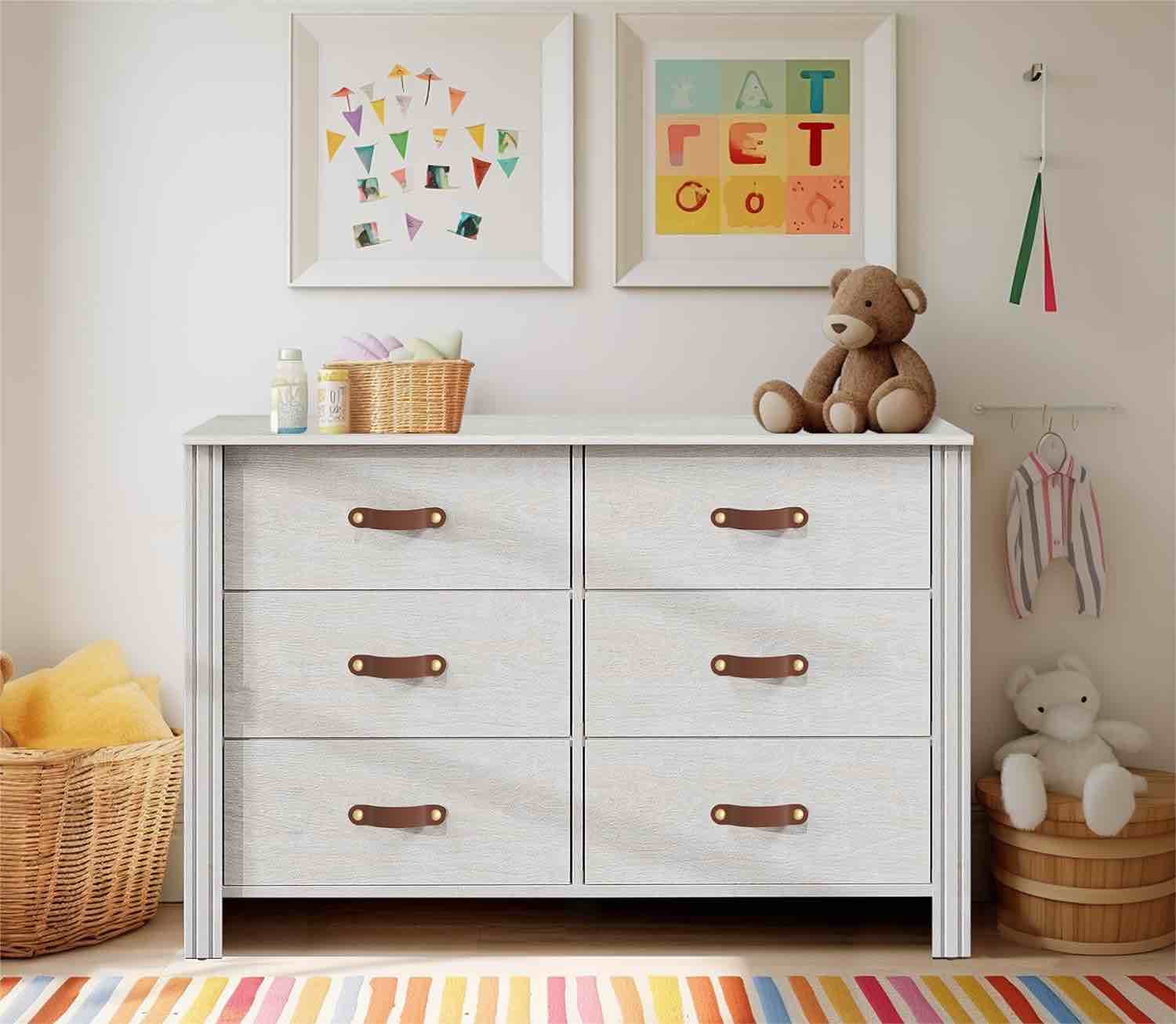 WAMPAT Kids Dresser for Bedroom, White Dresser with 6 Drawers