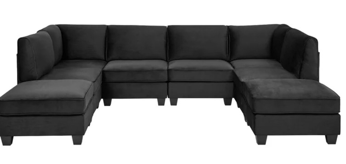 8PC VELVET SECTIONAL BLACK SOFA SET Opened (see comments) Original