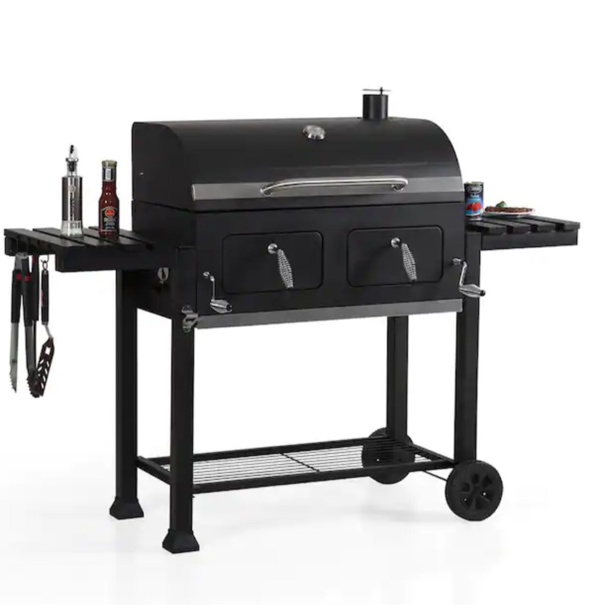 Heavy-duty Outdoor Barrel Charcoal Grill in Black