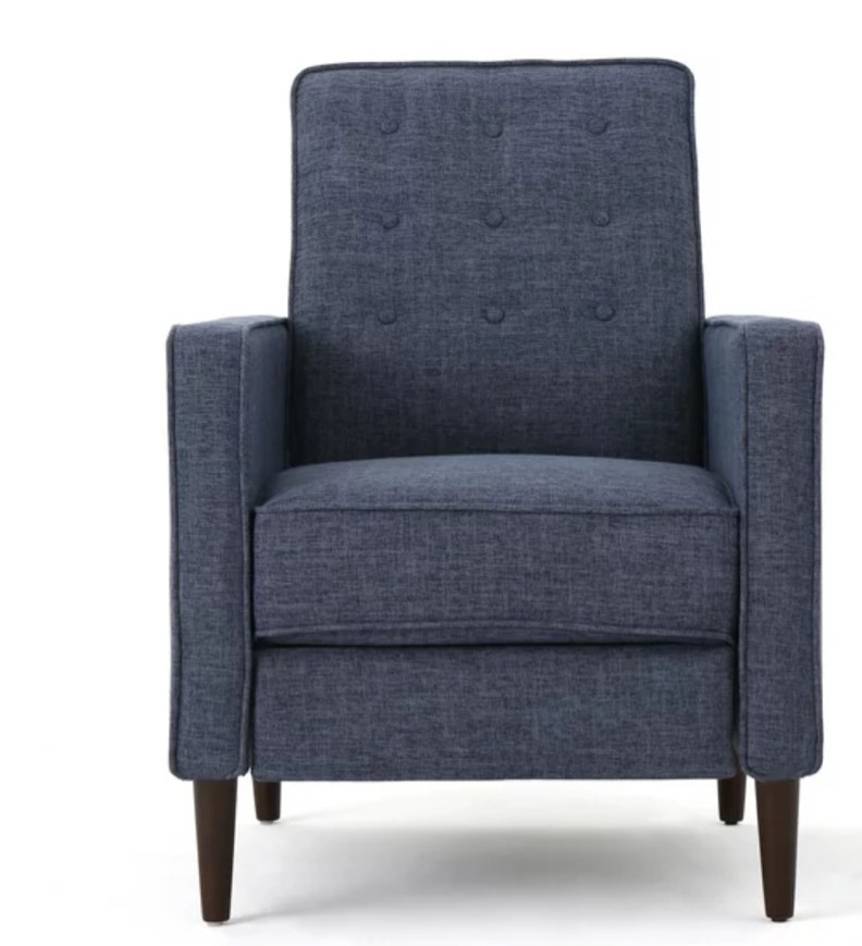 60741.00DBL Dark Blue GDF Studio Macedonia Mid Century Modern Tufted Fabric Recliner, Dark Blue