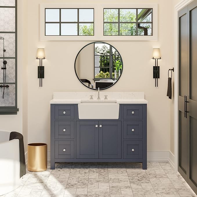 Yorkshire 48-inch Farmhouse Bathroom Vanity (Engineered Marble/Marine Gray): Includes Marine Gray Cabinet with Engineered Marble Countertop and White Apron Sink