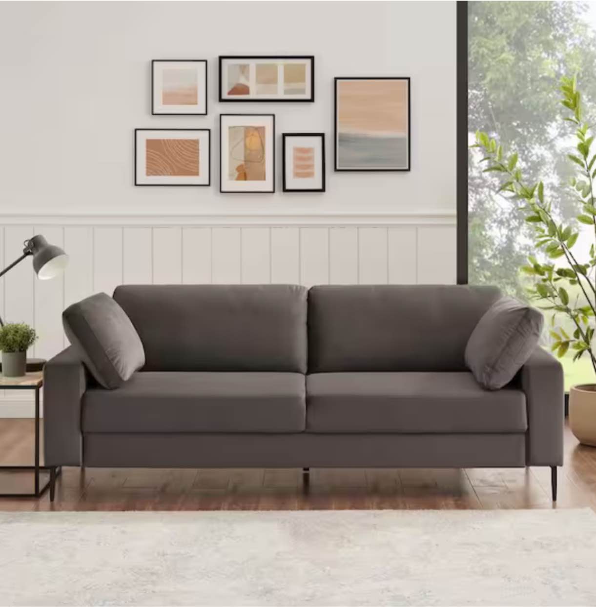 Etta 84.3 in. W Square Arm Velvet Mid-Century 3-Seat Straight Sofa with Metal Legs in Gray