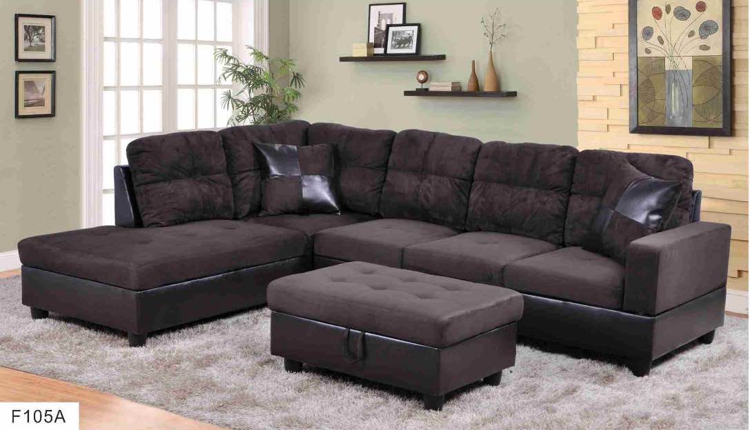 F105A – Brown Microfiber & Faux Leather Sectional with Storage Ottoman (Only LEE ARM CHAISE, incomplete)