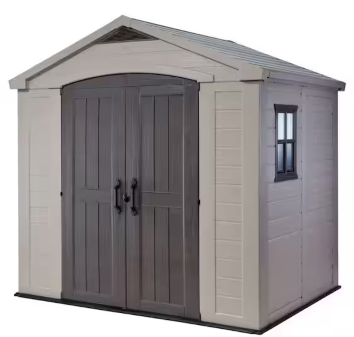 Factor 8 ft. W x 6 ft. D Large Outdoor Durable Resin Plastic Storage Shed with Double Doors, Taupe Brown