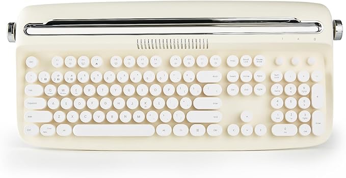 YUNZII ACTTO B503 Wireless Typewriter Keyboard, Retro Bluetooth Keyboard with Integrated Stand for Multi-Device (B503, Ivory Butter)
