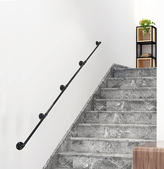 DIYHD 15FT Wall Mount Pipe Handrail for Stairs,Industrial Rustic Black Indoor Deck Hand Rail