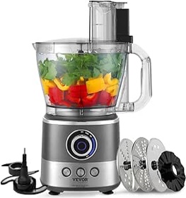VEVOR Food Processor, 14 Cup Electric Vegetable Chopper with 3 Auto-iQ Presets, 650W Multi-Speed Adjustment, 3 In 1 Feed Chute & Pusher, Chop, Mix, Slicing, Puree, Kneading Dough, 7 Pcs Blade & Discs