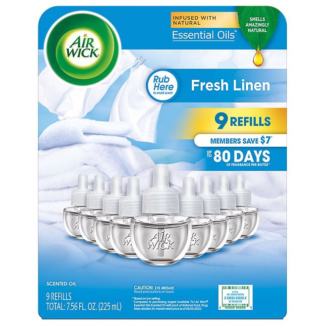 air wick essential oils sams club Air Wick Scented Oil Air Freshener Refills, 6/9 ct. (Fresh Linen)