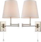 HYDELITE Modern Plug in Wall Sconce Nickel Swing Arm Wall Lamp Set of 2 for Bedroom Hardwired with Switch