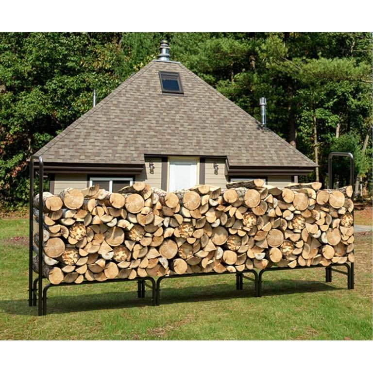 Homfa 8 ft Outdoor Fire Metal Log Rack for Fireplace, Heavy Duty Firewood Pile Storage Racks for Patio Deck Metal Log Holder Stand Tubular Steel Wood Stacker Outside Tools Accessories, Black