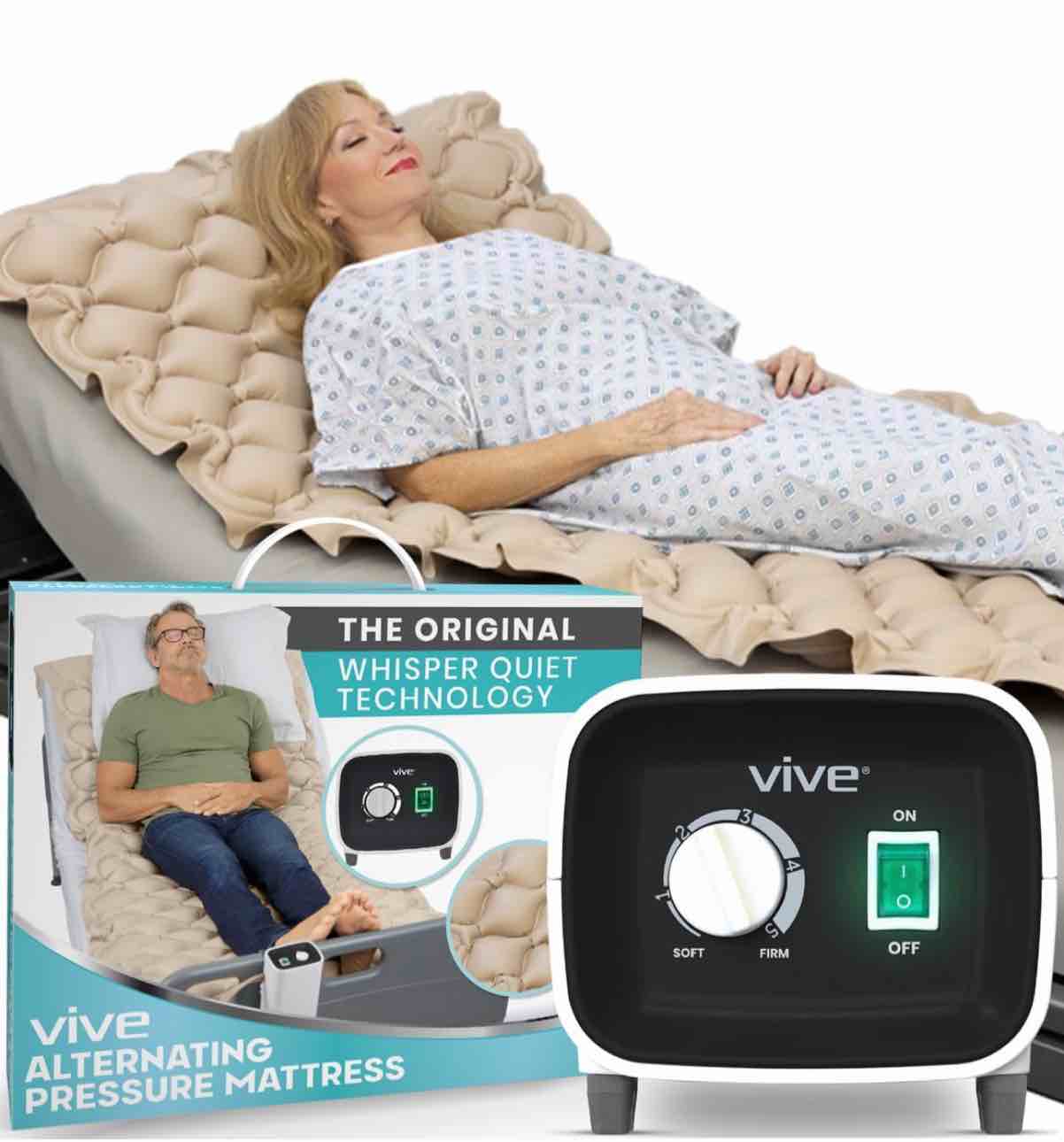 Vive Alternating Pressure Mattress - Includes Electric Pump System and Mattress Pad Cover - Quiet, Inflatable Bed Air Topper for Pressure Ulcer and Pressure Sore Treatment - Fits Standard Hospital Bed