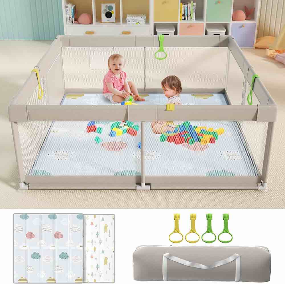 UANLAUO Baby Playpen with Mat, 59x71inch Playpen for Babies and Toddlers, Large Baby Playpen,Kids Play Pen,Baby Fence,Big Playpen for Infants with Gate,Playard for Baby