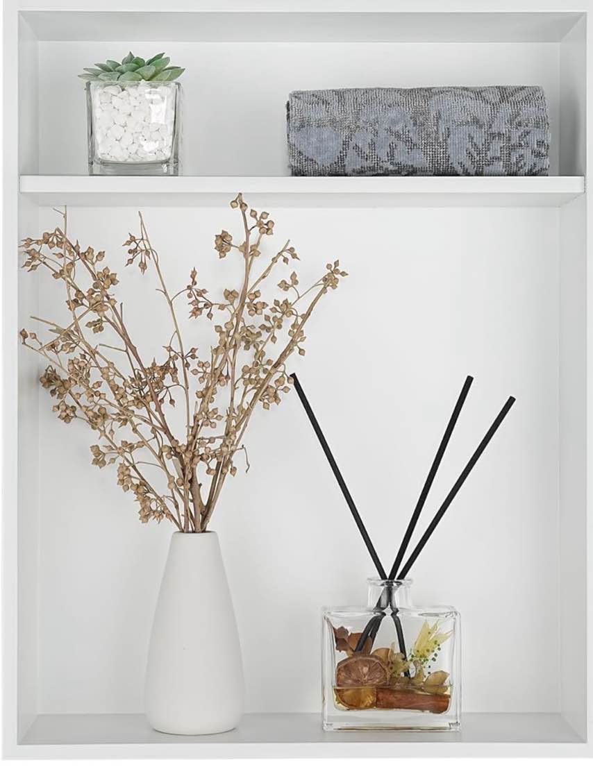 JQK Shower Niche No Tile Need, 18"×14" Matte White Bathroom Insert Shelf 2 Layer, 304 Stainless Steel Recessed Shower Caddy Organizer Storage, SNL1814D-WH