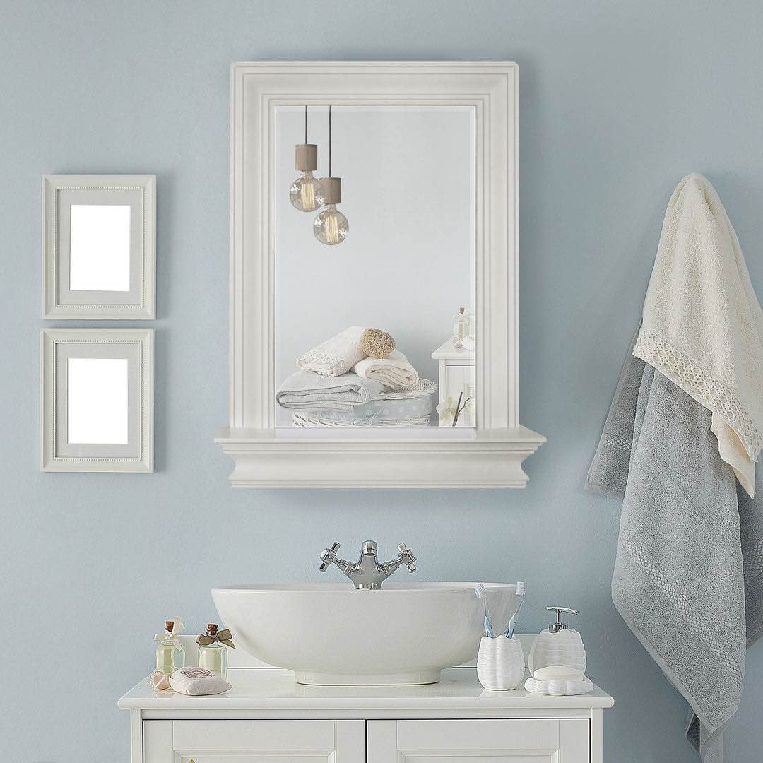 TEAMSON HOME STRATFORD WALL MIRROR WITH SHELF, WHITE