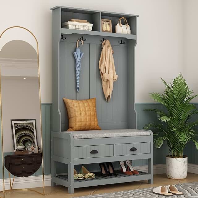 Dacion Hall Tree with Bench and Shoe Storage Blue 