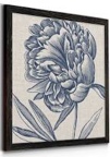 Indigo Floral on Linen II - Premium Framed Print - Ready to Hang - Picture Frame Print