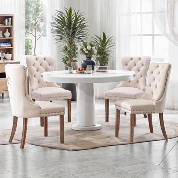(Set of 2)Velvet Dining Chairs, Upholstered High-end Tufted Dining Room Chair with Nailhead Back Ring