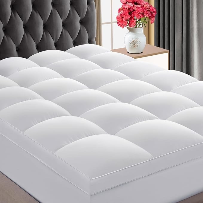 CHOKIT Luxury Soft 5D Spiral Fiber Queen Mattress Topper, Extra Thick Mattress Pad Cover for Back Pain Relief, Cooling Breathable Pillow Top Protector with 8-21" Deep Pocket, All Season Bedding