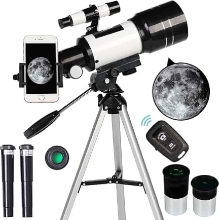 Telescope for Adults & Kids, 70mm Aperture Refractor Telescopes (15X-150X) for Astronomy Beginners, Portable Travel Telescope with Phone Adapter & Wireless Remote, Astronomy Gifts for Kids