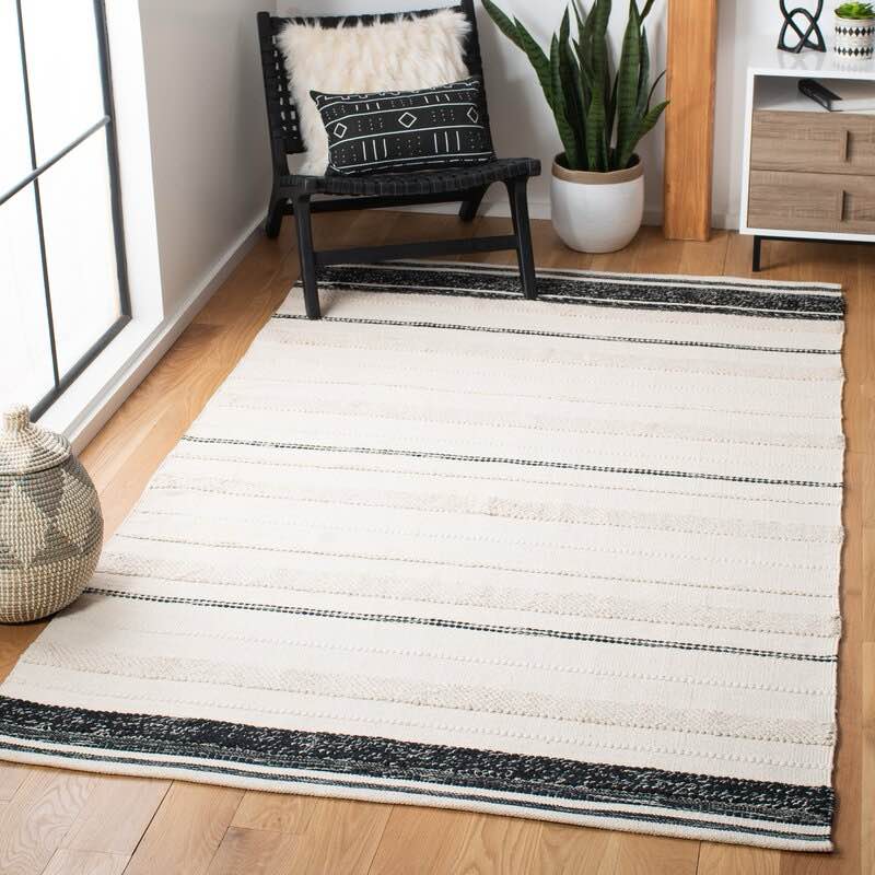 Dorsey Striped Handwoven Cotton Cream/Black Area Rug
