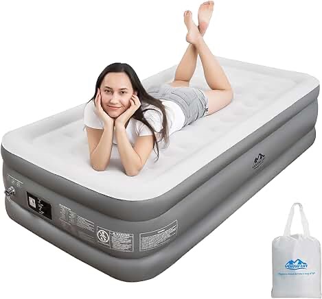 YOMIFUN Inflatable Twin Air Mattress with Built in Pump, Raised 18" Inflatable Mattress, 6P Free PVC for Health, Self Inflating Under 3 Mins, Foldable &Portable Blow up Air Bed for Guest, Camping