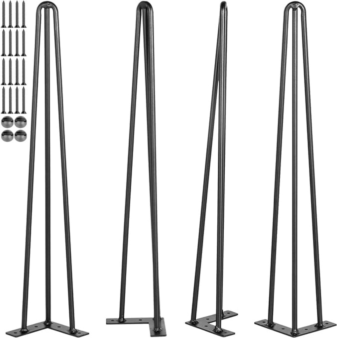 Happybuy Hairpin Table Legs 20" Black Set of 4 Desk Legs 880lbs Load Capacity (Each 220lbs) Hairpin Desk Legs 3 Rods for Bench Desk Dining End Table Chairs Carbon Steel DIY Heavy Duty Furniture Legs