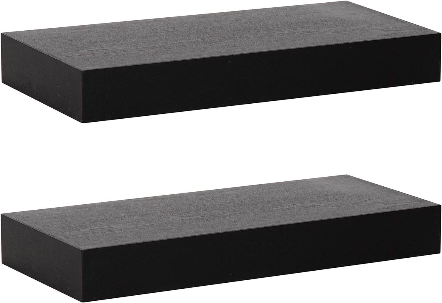 Kate and Laurel Havlock Modern Floating Shelves, Set of 2, Black, Sophisticated Storage and Display Shelves for Wall