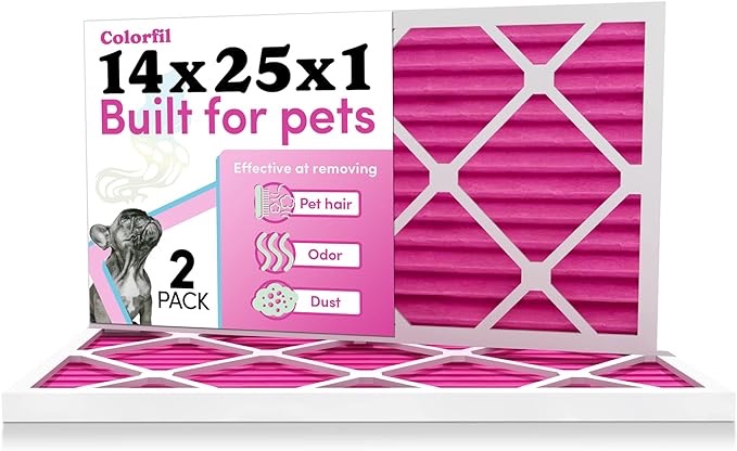 (defective) 14x25x1 Air Filter by Colorfil | Color Changing Filters Designed for Cat and Dog Odor | MERV 8 Filter | Air FIlter 14x25x1 | Air Conditioner Filter | HVAC Filter for Pet Hair | 14x25 Air Filter 2 pack