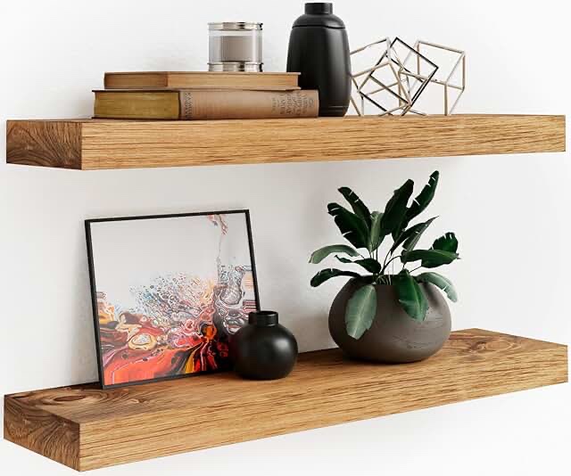 ROOREVO Rustic Wood Wall Organizer Handmade - Wooden Fireplace Shelves for Bathroom Kitchen Livingroom(Walnut, 36 Inch - 2 Pack)