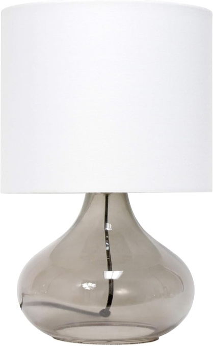 Simple Designs LT2063-SMW Small Glass Raindrop Bedside Table Lamp with White Fabric Shade, Smoke Gray