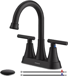 Hurran 4 inch Bathroom Faucets with Pop-up Drain and 2 Supply Hoses, Stainless Steel Lead-Free 2-Handle Centerset Faucets for Bathroom Sink 3 Hole, Matte Black