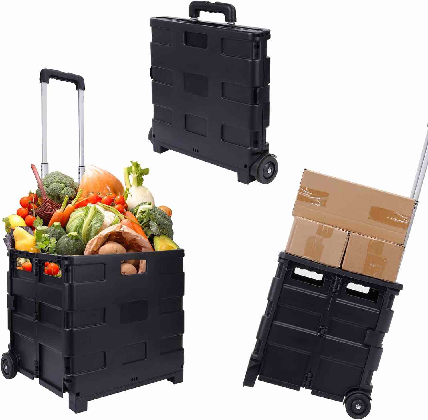 Elevon Office Cart Rolling Cart Basket ?Storage Container with Wheels and Handle, 100 lbs Capacity, Made of Heavy Duty Plastic, Black