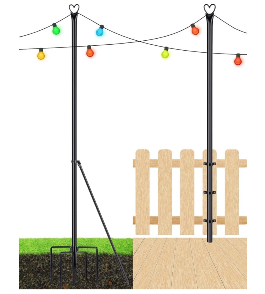 XDW-GIFTS String Light Pole - Steel Poles for Outdoor String Lights Hanging, Garden, Backyard, Patio Lighting Stand for Parties, Christmas, Wedding, 2 Pack