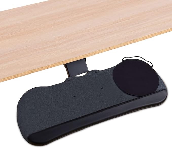 FERSGO Under Desk Keyboard Tray, 27" x 11" Tray, 17.75" Track, One Knob Control, Undermount Sliding Computer Keyboard with Wrist Rest, Adjustable Height and Â±15Â° Tilt