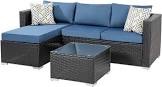Shintenchi Patio Furniture Sets Outdoor Sectional Sofa Silver All-Weather Rattan Wicker Small Patio Conversation Couch Garden Backyard with Washable Couch Cushion and Glass Table 3 Pieces Royal Blue(incomplete)