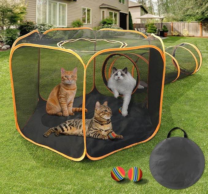 MAMI&BABI Catio Cat Outdoor Enclosure for Indoor Cats, Foldable Cat Tents for Outside Playpen Enclosed with Tunnel, Large Cat Outdoor Enclosure for Multiple Cats, Rabbits Small Animals