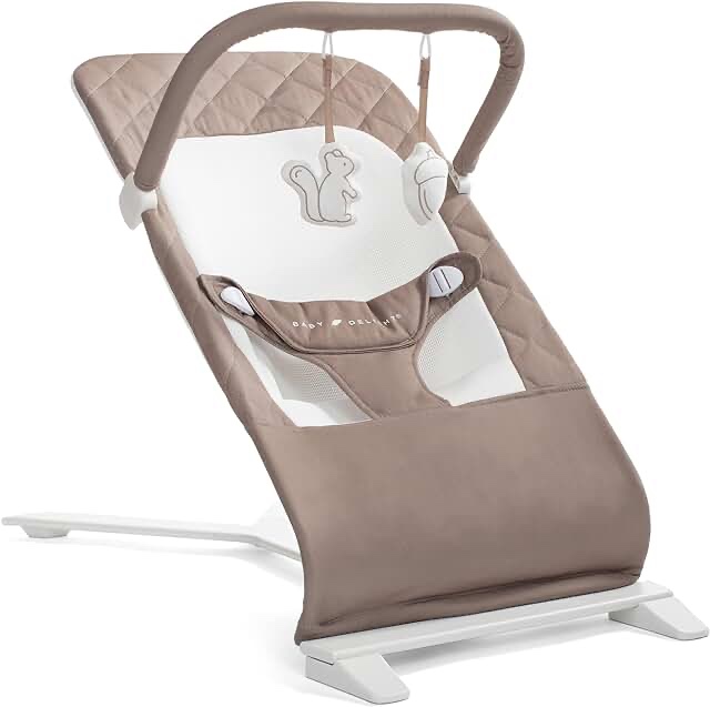 Baby Delight Alpine Wave Deluxe Portable Bouncer | Automated Motion Baby Bouncer | Infants 0 – 6 Months | Driftwood Grey