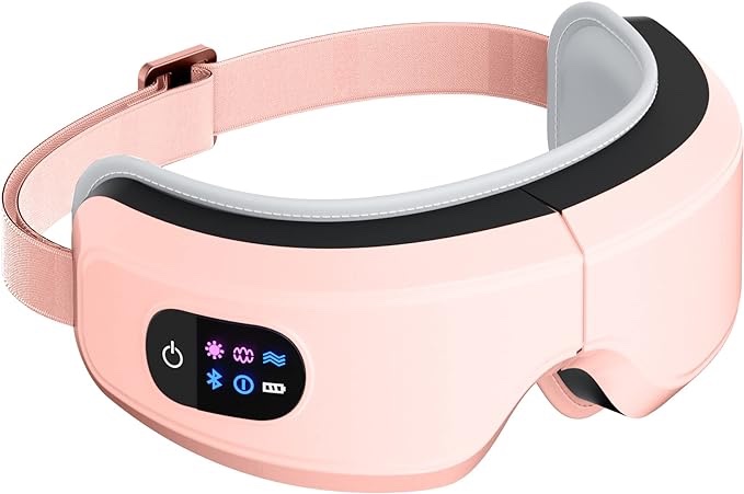 TLINNA Eye Massager with Airbag Kneading,Constant Temperature Hot Compress, Multi-Frequency Vibration and Bluetooth Music (Large, Pink)