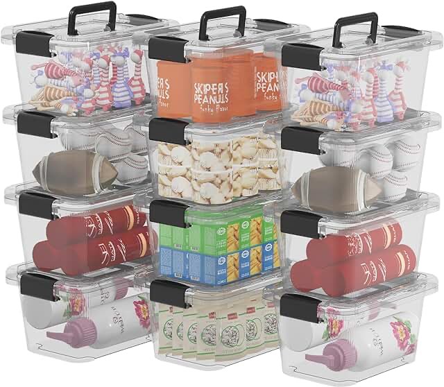 Cetomo 6.8Qt*12 Plastic Storage Bins, Storage Box, 12 Pack, Tote Organizing Container with Durable Lids, Secure Latching Buckles and Handles, Stackable and Nestable, Clear