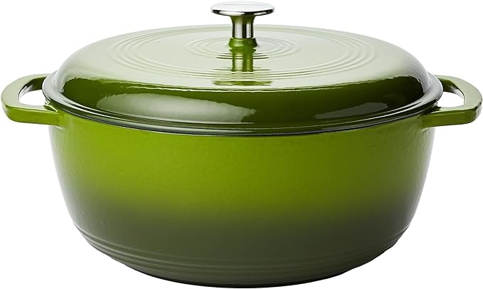 AmazonBasics Enameled Cast Iron Covered Dutch Oven, 7.3-Quart, Blue