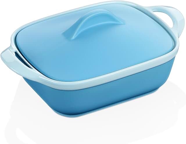 LOVECASA 3 Quart Casserole Dish with Lid for Oven Safe, Ceramic Baking Dish, Rectangular Lasagna Pan Deep, Oven to Table Baking Pan for Casserole, Lasagna, Party and Daily Use