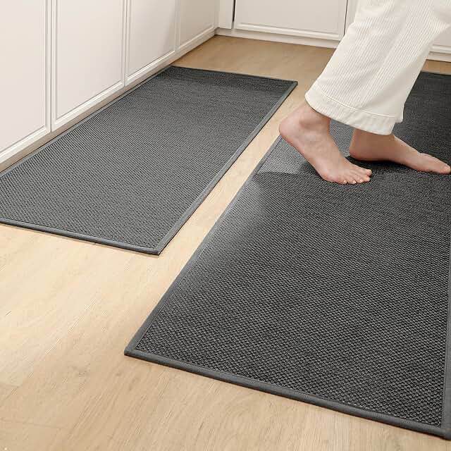 Color&Geometry Kitchen Rugs and Mats Non Slip Washable, Absorbent Kitchen Mats Kitchen Runner Rug Easy to Clean Kitchen Floor Mats for in Front of Sink, Laundry Room, Hallway, 17"x29"+17"x59", Grey